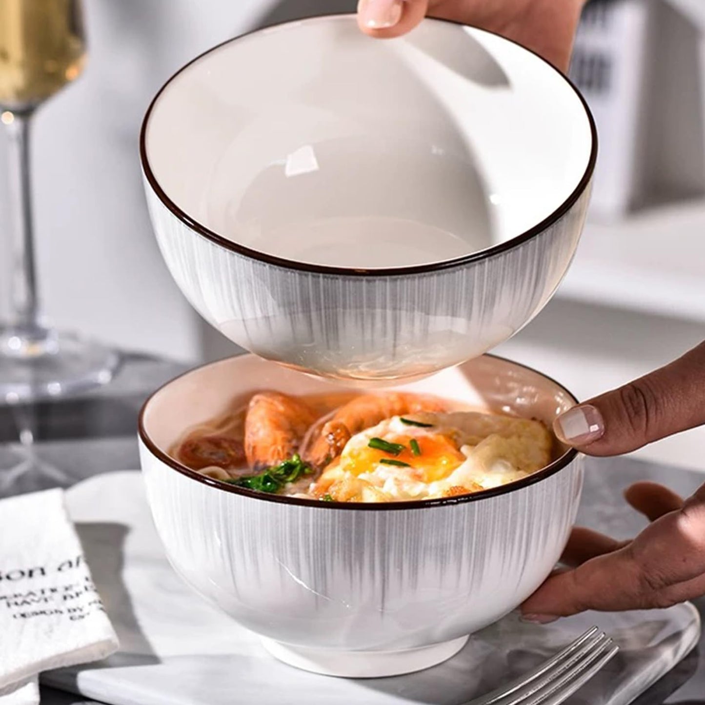 Ceramic Cereal Bowls Set of 4 - 700ml Minimalist White Design 15x8cm