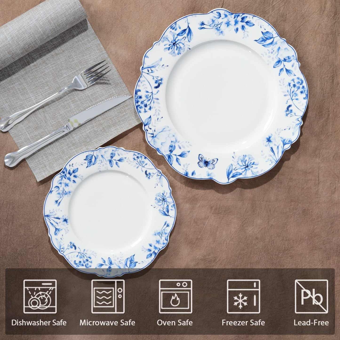 Floral Porcelain Dessert Plates Set of 4 20.5 cm Light Blue Plates