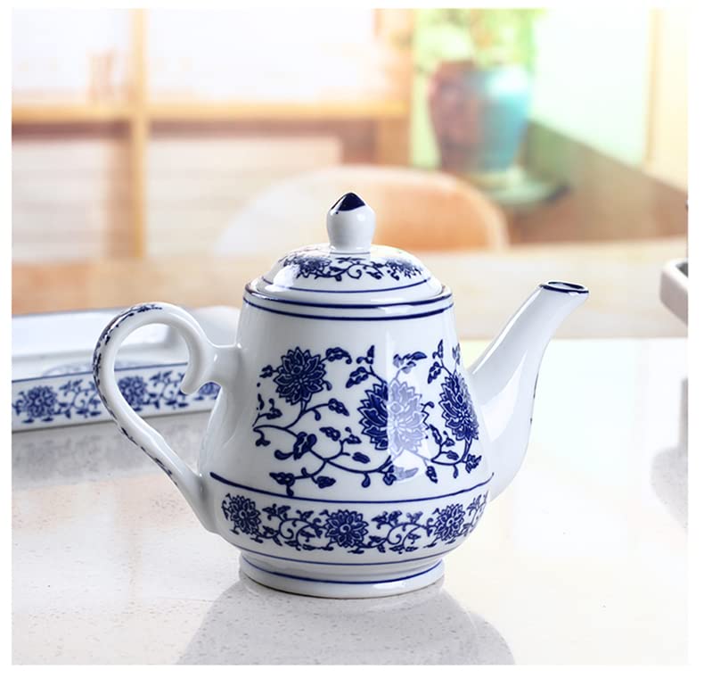 Blue and White Ceramic Small Teapot 500 ml Retro Flower Tea Coffee Pot with Lid