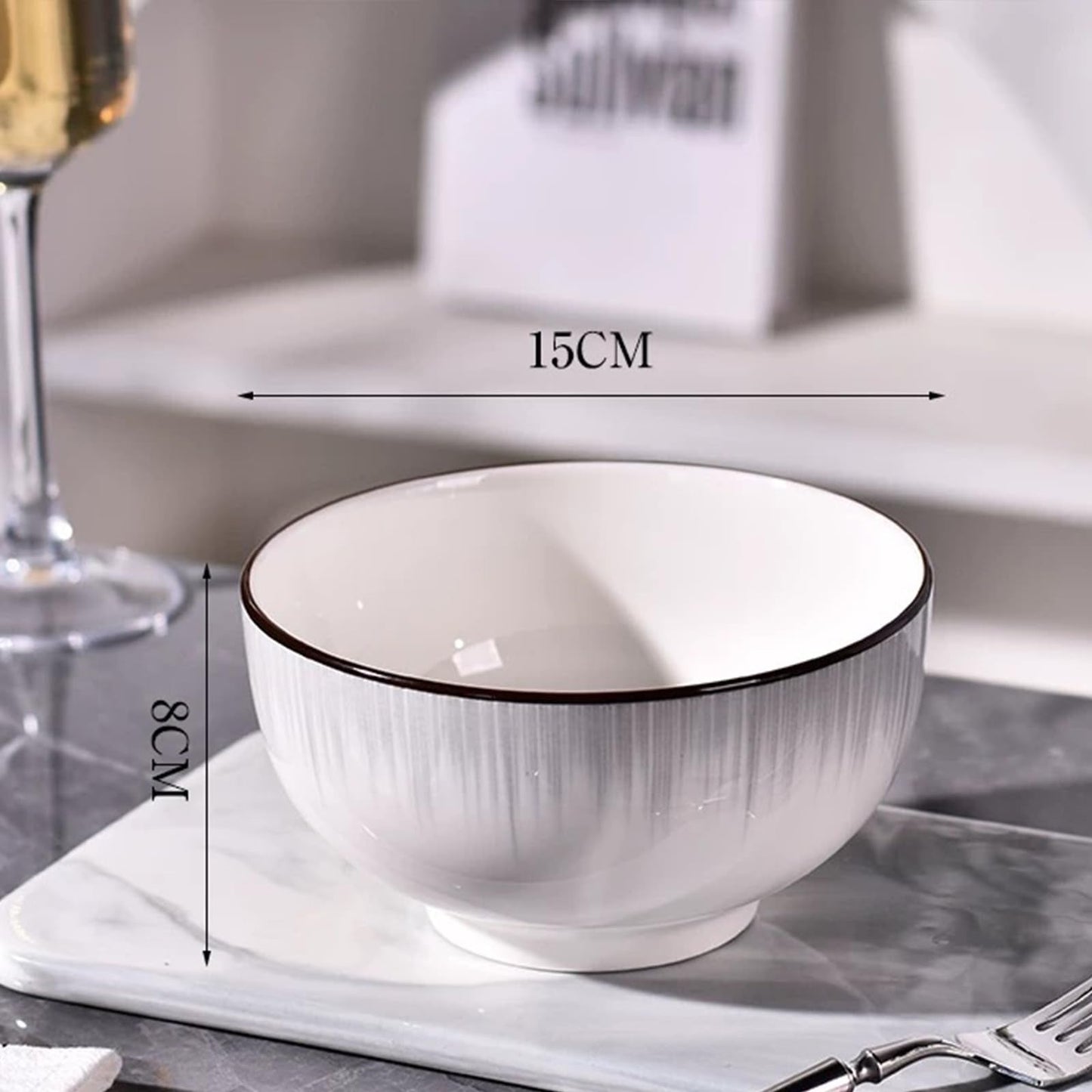 Ceramic Cereal Bowls Set of 4 - 700ml Minimalist White Design 15x8cm