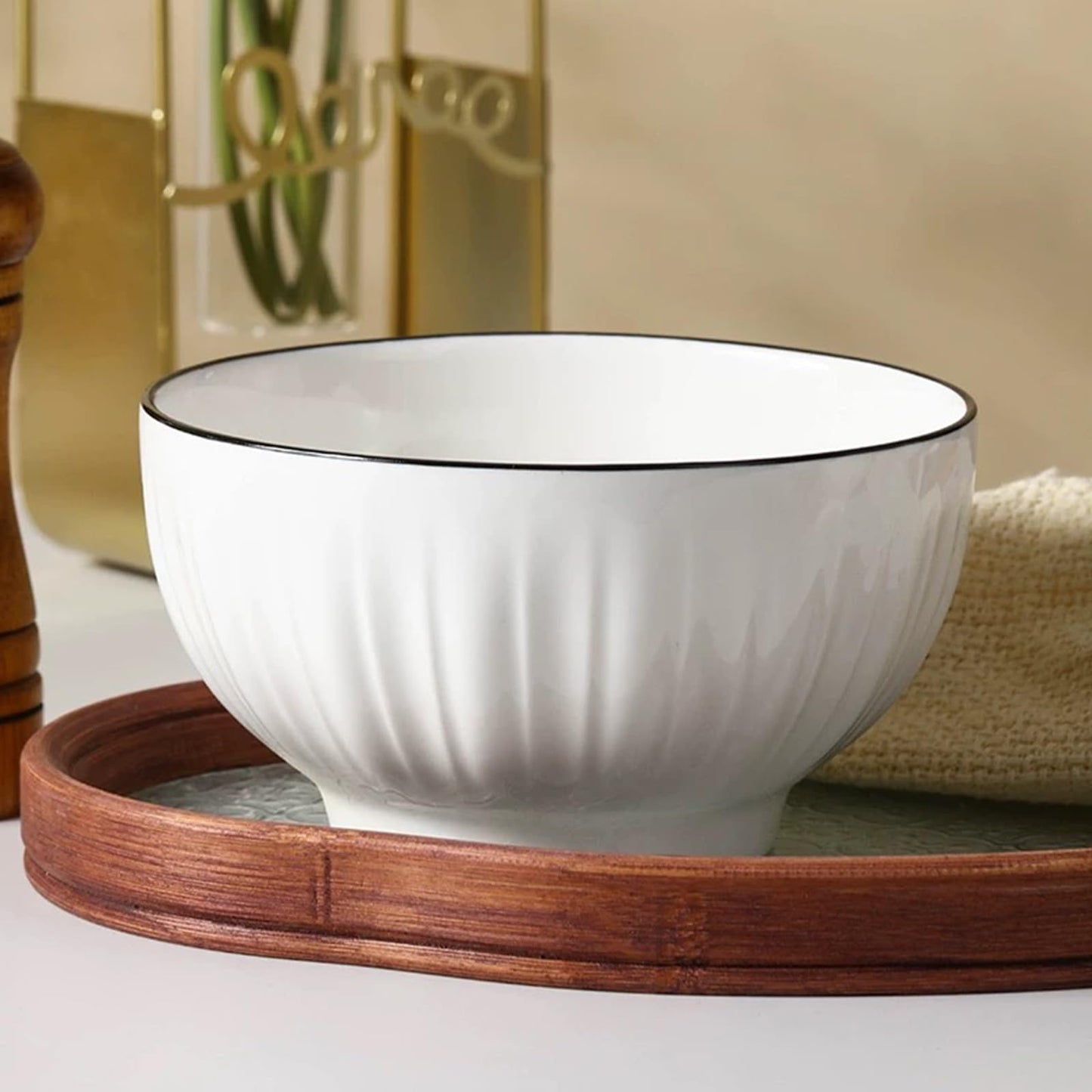 Ceramic Cereal Bowls Set of 4 - 700ml Premium White Porcelain 15x8cm
