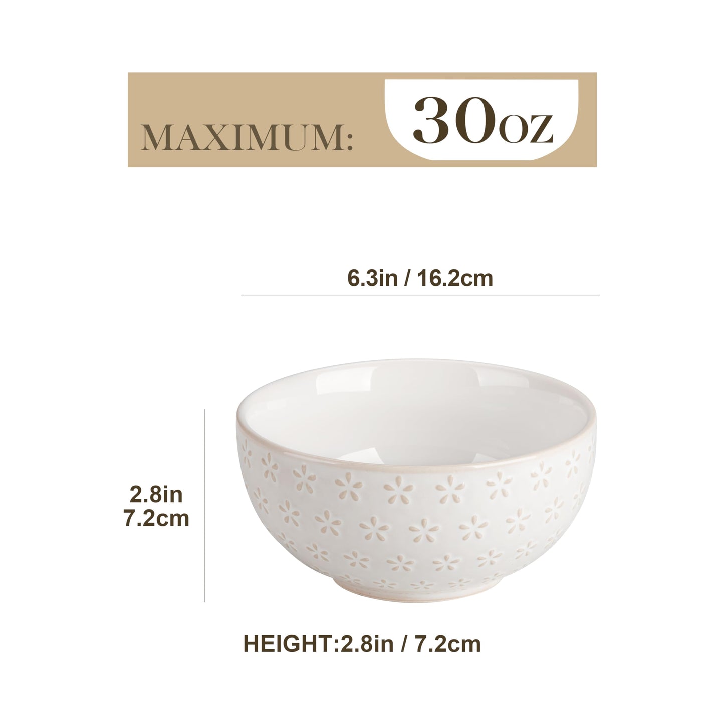 Ceramic Cereal Bowls Set of 4 30 Oz Stoneware Soup Salad Ramen Bowls 6 Inch