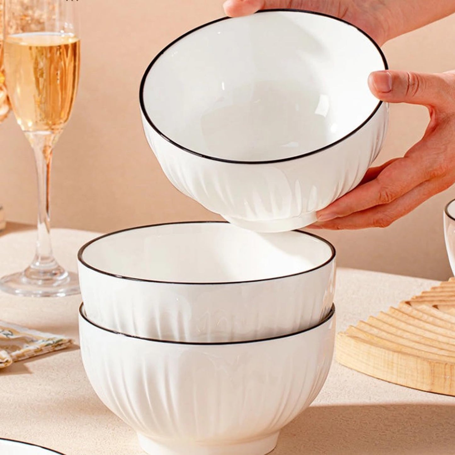 Ceramic Cereal Bowls Set of 4 - 700ml Premium White Porcelain 15x8cm