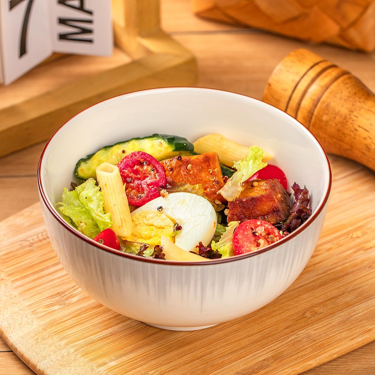 Ceramic Cereal Bowls Set of 4 - 700ml Minimalist White Design 15x8cm