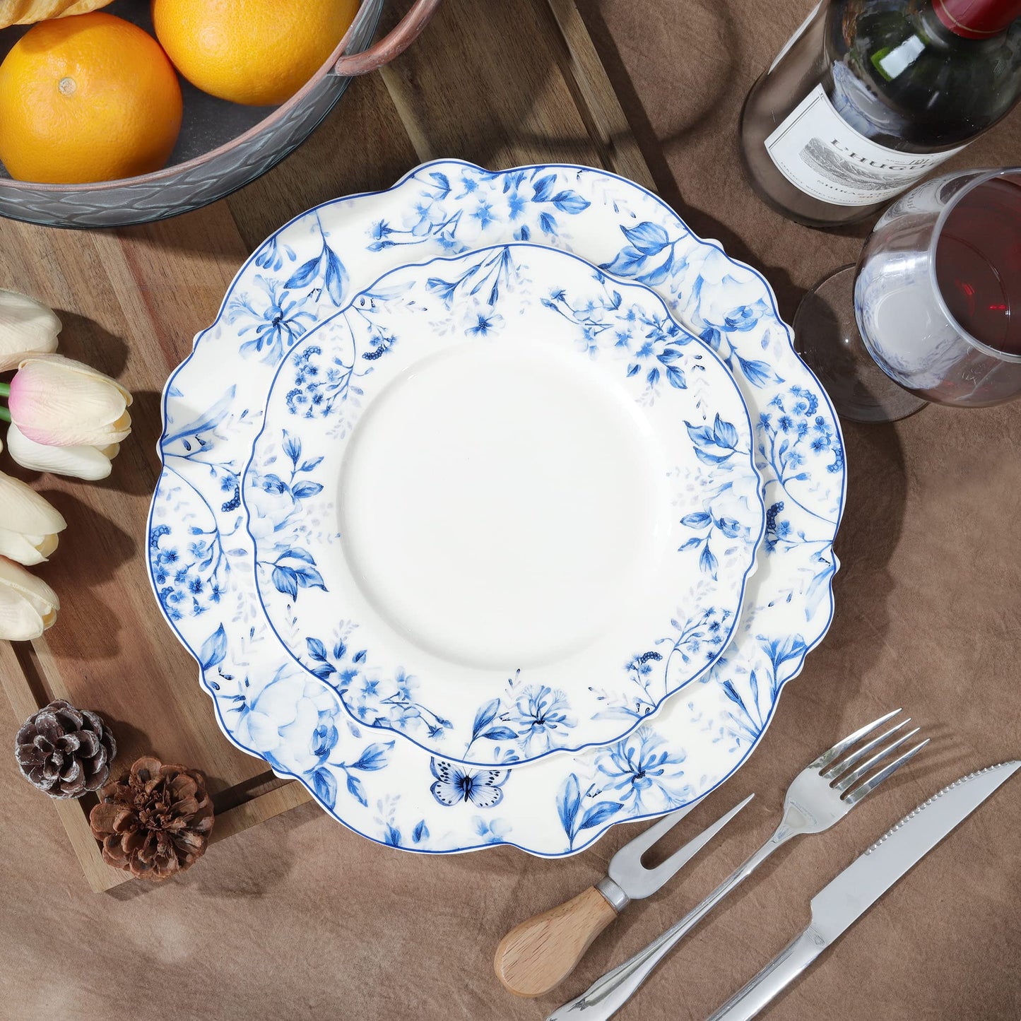 Floral Porcelain Dessert Plates Set of 4 20.5 cm Light Blue Plates